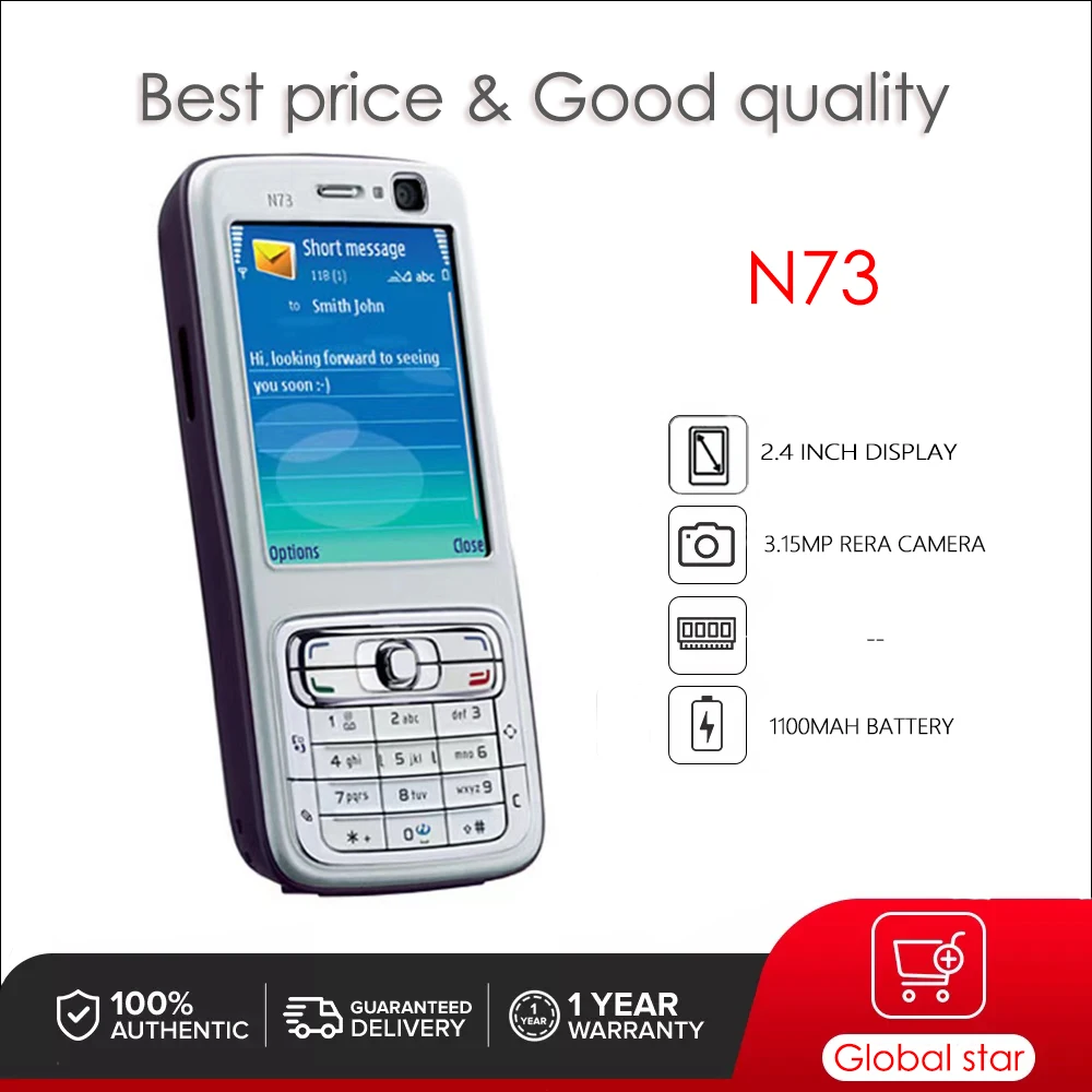 Original Unlocked N73 2G 3G Mobile Cell Phone Russian Arabic Hebrew English Keyboard Made in Finland Unlocked Free shipping