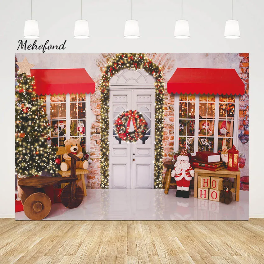 Mehofond-Fondo de tienda de Navidad, árbol de Navidad, Papá Noel, decoración brillante, Festival familiar, Retrato, fotografía, telón de fondo, estudio fotográfico