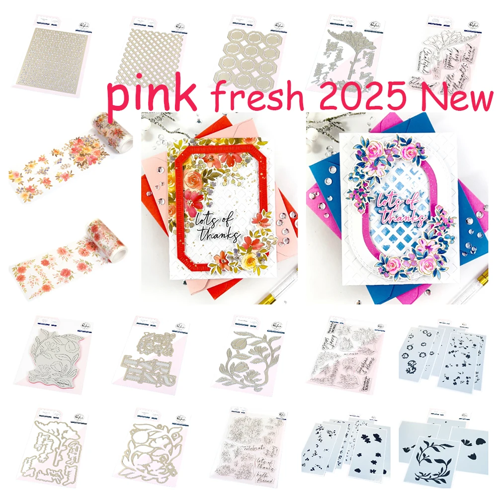 

pink fresh Floral Lattice Die Cutting Dies Stamps washi Stencil set for Scrapbooking Decoration Embossing Template DIY Card New