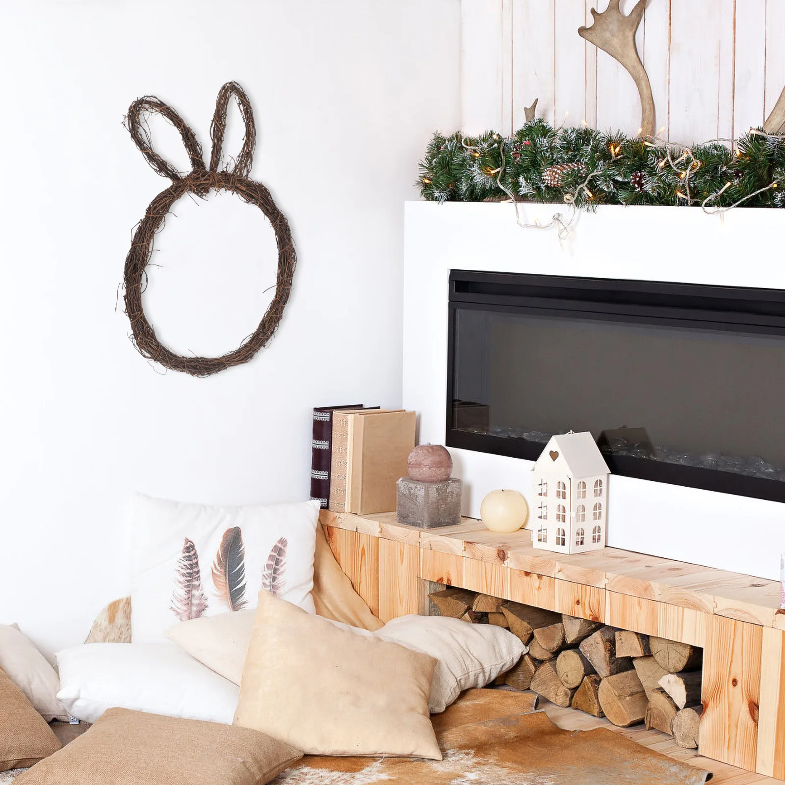 

Rabbit Decorative Pendant Garlands Bunny Shaped Wreath Rattan Rabbits Form Natural Easter Bunnies