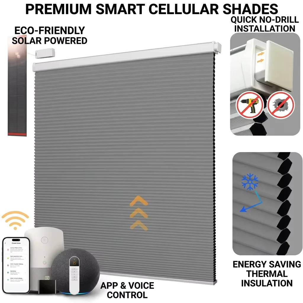 2026 New Design Australia And American Hot Sale No Drill Motorized Smart Tuya App Remotrol Honeycomb Blinds For Windows