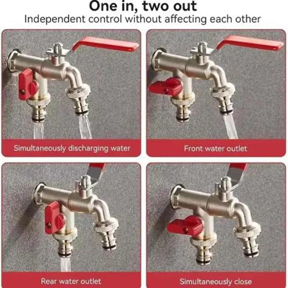 

Durable Zinc Alloy Dual Nipple Faucet Universal Easy Turn On/Off Double Valve Faucet 1 Inlet 2 Outlet Garden Bibcocks Industrial