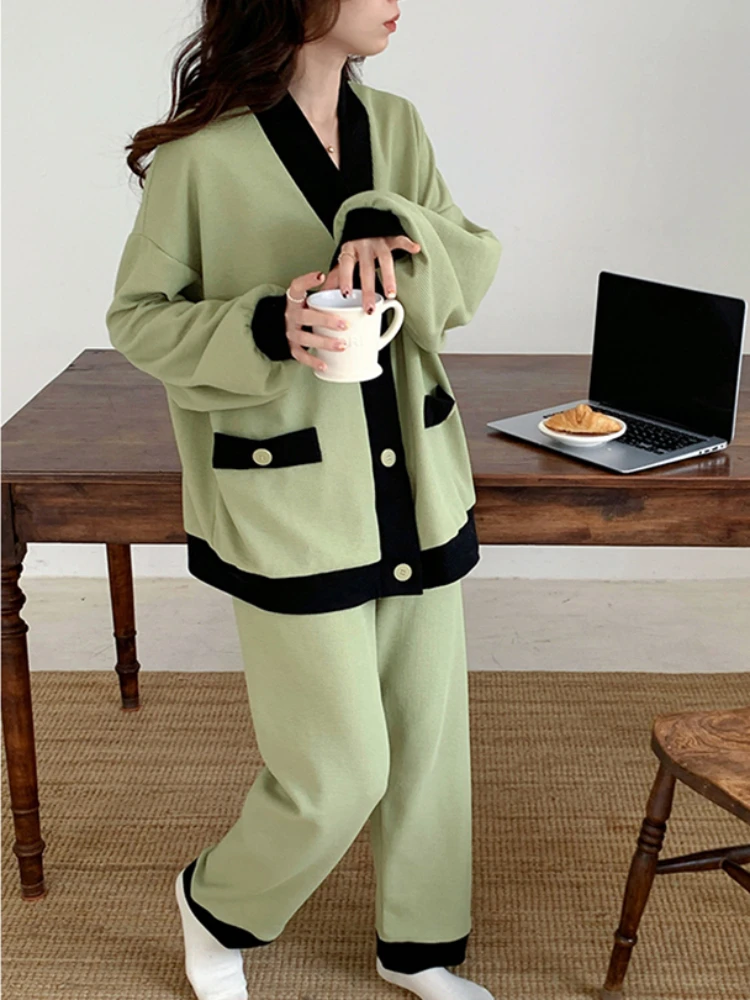 Panelled Pajama Sets Women Spliced Autumn Advanced Ladies Minimalist Temperament French Style Retro Street Versatile Popular