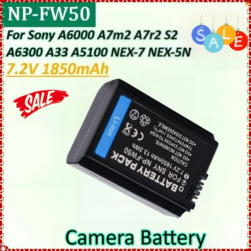 

New NP-FW50 7.2V 1850mAh Rechargeable Li-ion Battery for Sony A6000 A7m2 A7r2 S2 NEX-7 NEX-5N A6300 A33 A5100 Camera Battery