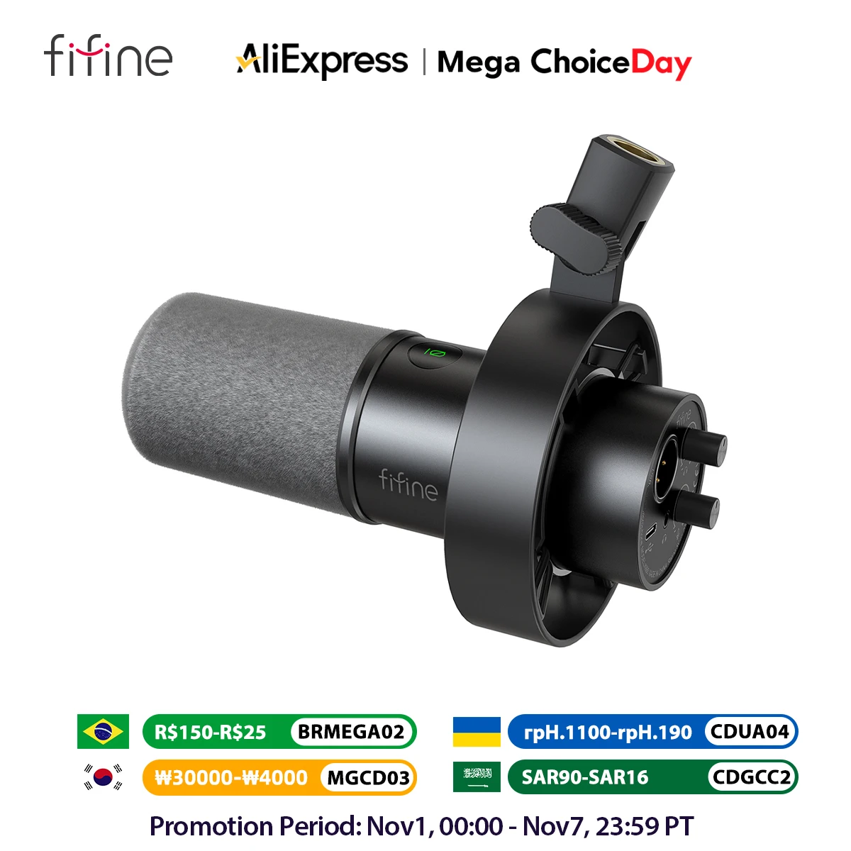 FIFINE Dynamic USB/XLR Microphone with Gain Knob/Touch-mute/Headphone Jack,Recording Mic for PC Sound Card Streaming-K688W White