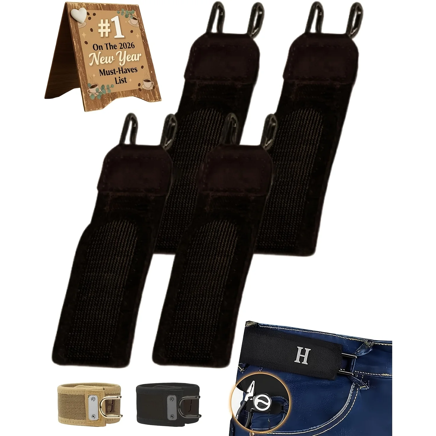 Four Men'S Belts, No-Buckle Belt with Hooks, Tactical Metal Hook Elastic Belt, an Adjustable Magic Tape No-Buckle Belt for Men