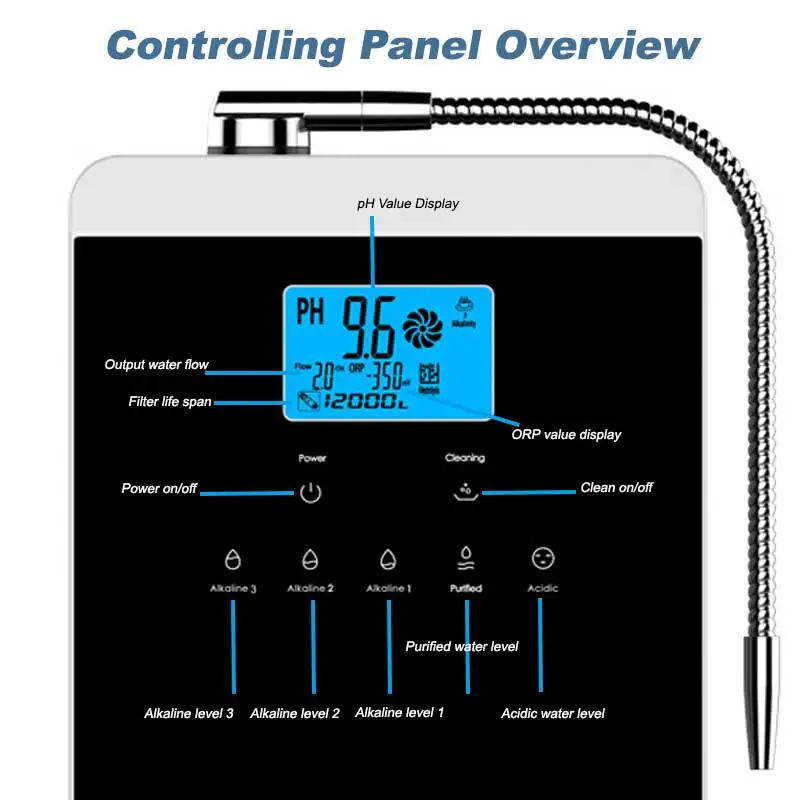 NEW Cawolo AL808A 11 Plate Platinum Coating Kangen Water Machine Alkaline Water Ionizer Faucet