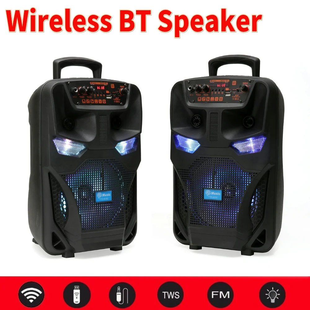 Wireless Portable Speaker 1500mAh LED Trolley Box Party Active 8 Inch Bluetooth Speakers Subwoofer Stereo Loud for Outdoor