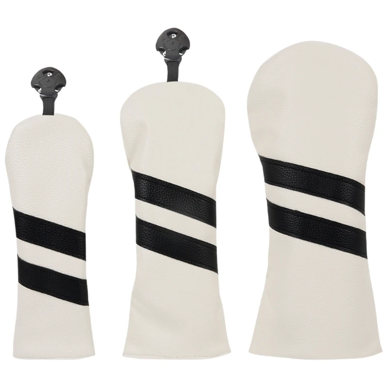 3Pcs Waterproofs PU Golfs Club Head Cover Stripe Pattern Fairway Head Cover