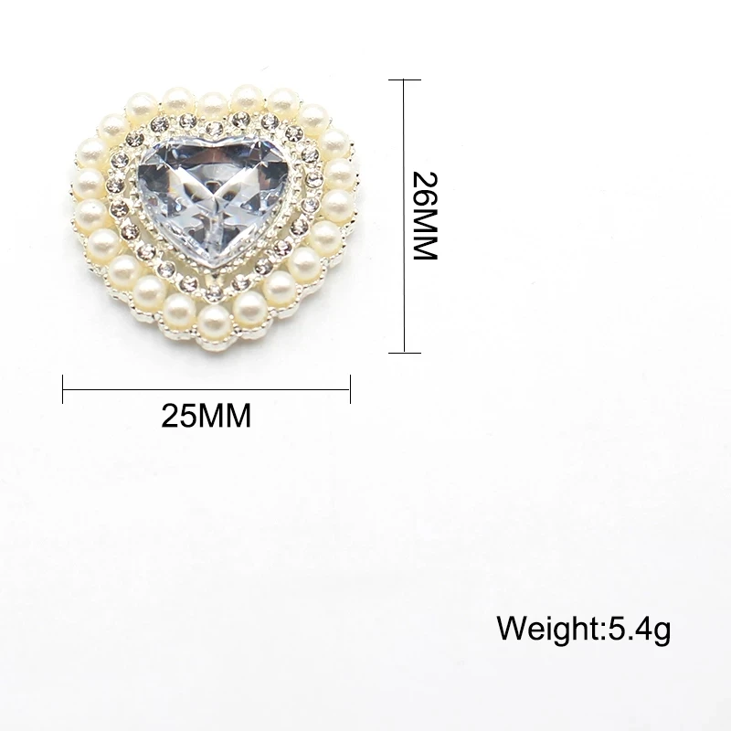 New 25*26mm 10pcs Peach Heart Alloy Pearl Rhinestone Acrylic Gift Box Clothing Decorative Buckle DIY Jewelry Accessories