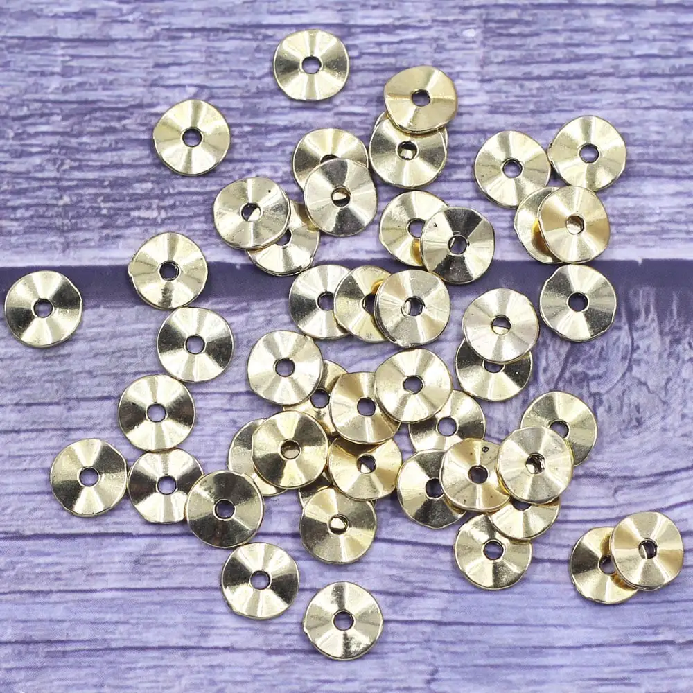 50Pcs/100Pcs Spacer Beads Wave Round Zinc Metal Silver Gold Bronze Copper Color Jewelry DIY Making Accessories 9mm