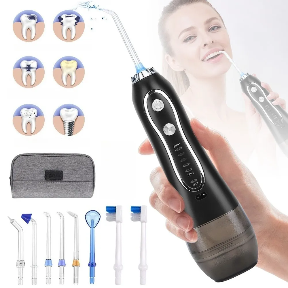 Ce nettoyeur dentaire possède 5 modes de fonctionnement, 5 embouts remplaçables, une boule de gravité, un réservoir d'eau amovible et est un nettoyeur portable facile à transporter, ce qui le rend adapté aux voyages d'affaires, aux vacances, aux aventures et aux déplacements.