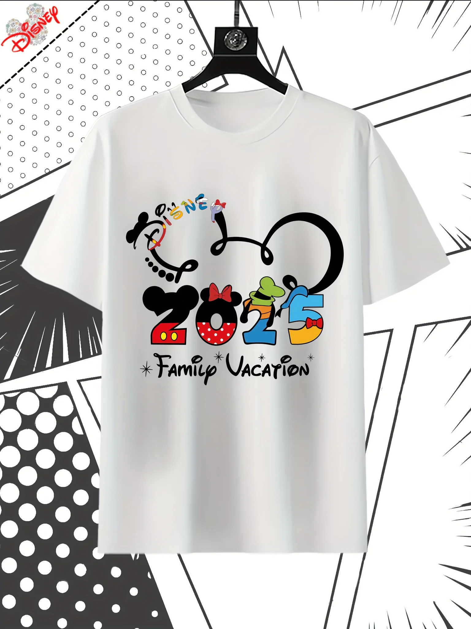 เสื้อยืดลายดิสนีย์ แฟมิลี่ วากาชั่น 2025 - มิกกี้และมินนี่เมาส์, โดนัลด์ดั๊ก, กูฟฟี่, ดาวพูธ - เสื้อยืดแขนสั้น