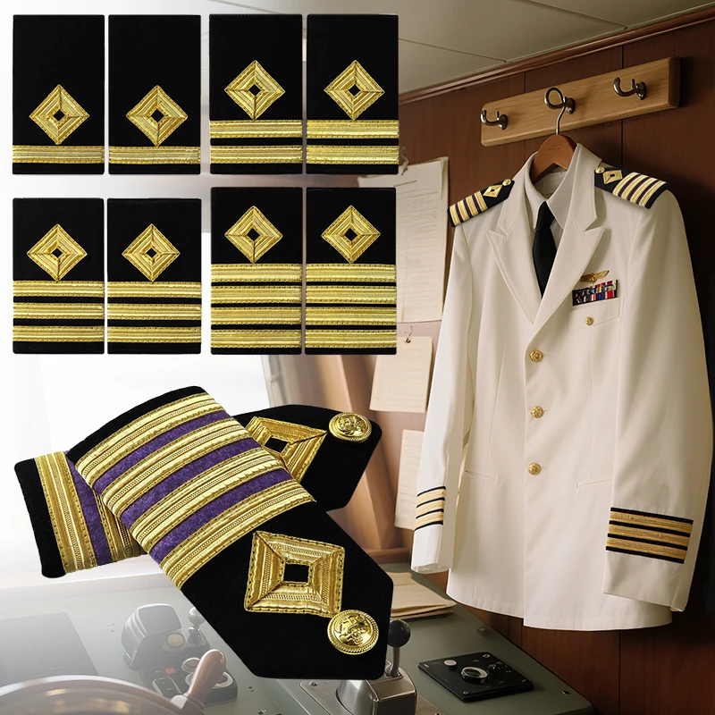 Merchant Marine Epaulette Bullion Braid for Square Shape Captain Chief Officer Shoulder Badge Shipping Epaulets