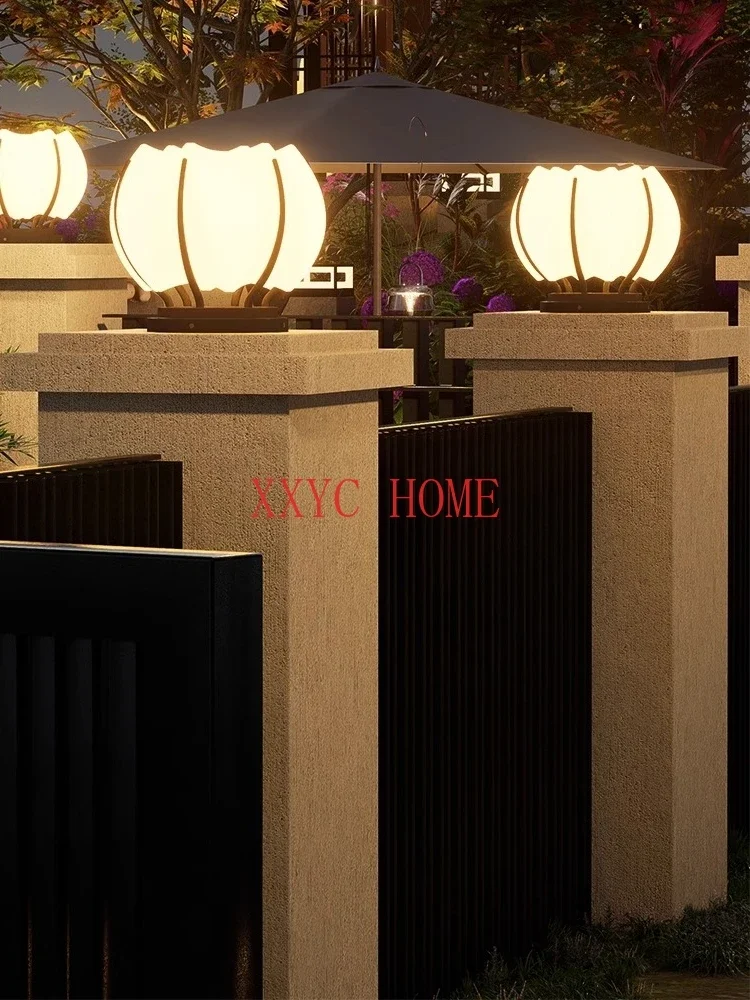 Outdoor impermeável Solar Lotus Pillar Lamp, Lâmpada moderna jardim, Villa Gate Wall