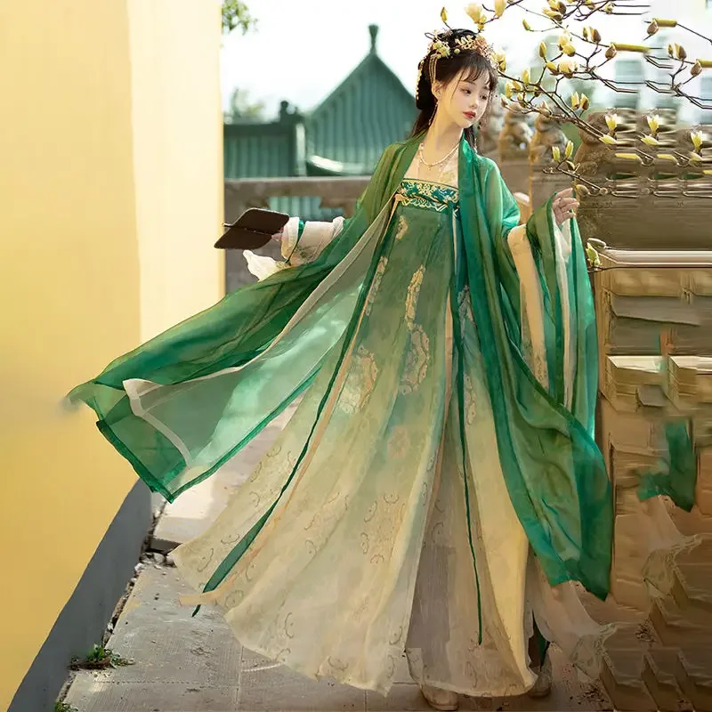 WATER Hanfu-Vestidos chinos tradicionales para mujer, traje de princesa Tang Dynasty, verde y rosa, tienda de Ropa de baile