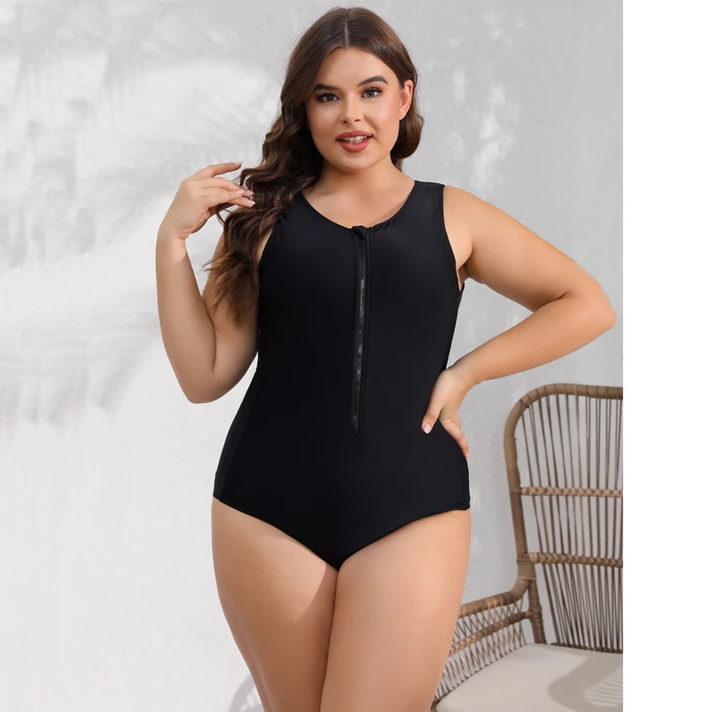 Plus Size Black Color Rashguard Women One Piece Swimsuit Solid Swimming Suit For Big Woman Modest Swimwear Sexy Surfing Suit