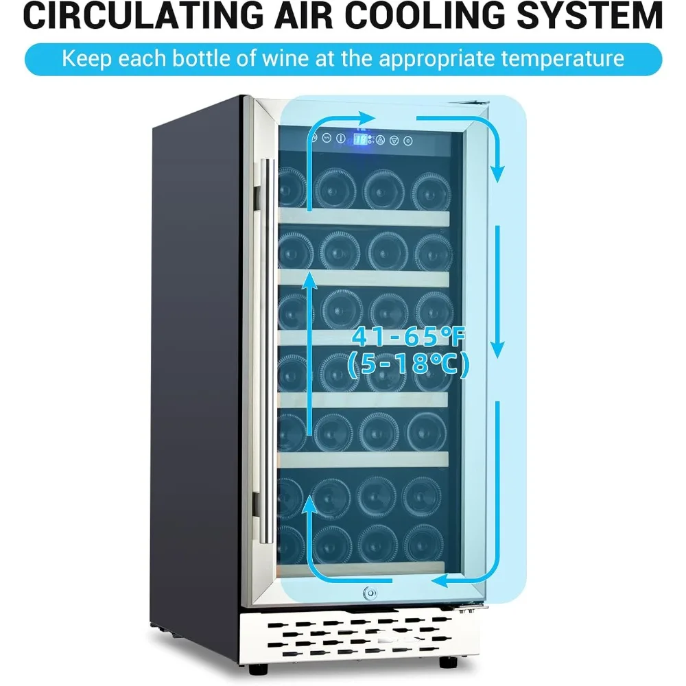 15インチワイン冷蔵庫、28本ワインクーラー冷蔵庫ビルトインまたは自立型、二層式ワイン冷蔵庫