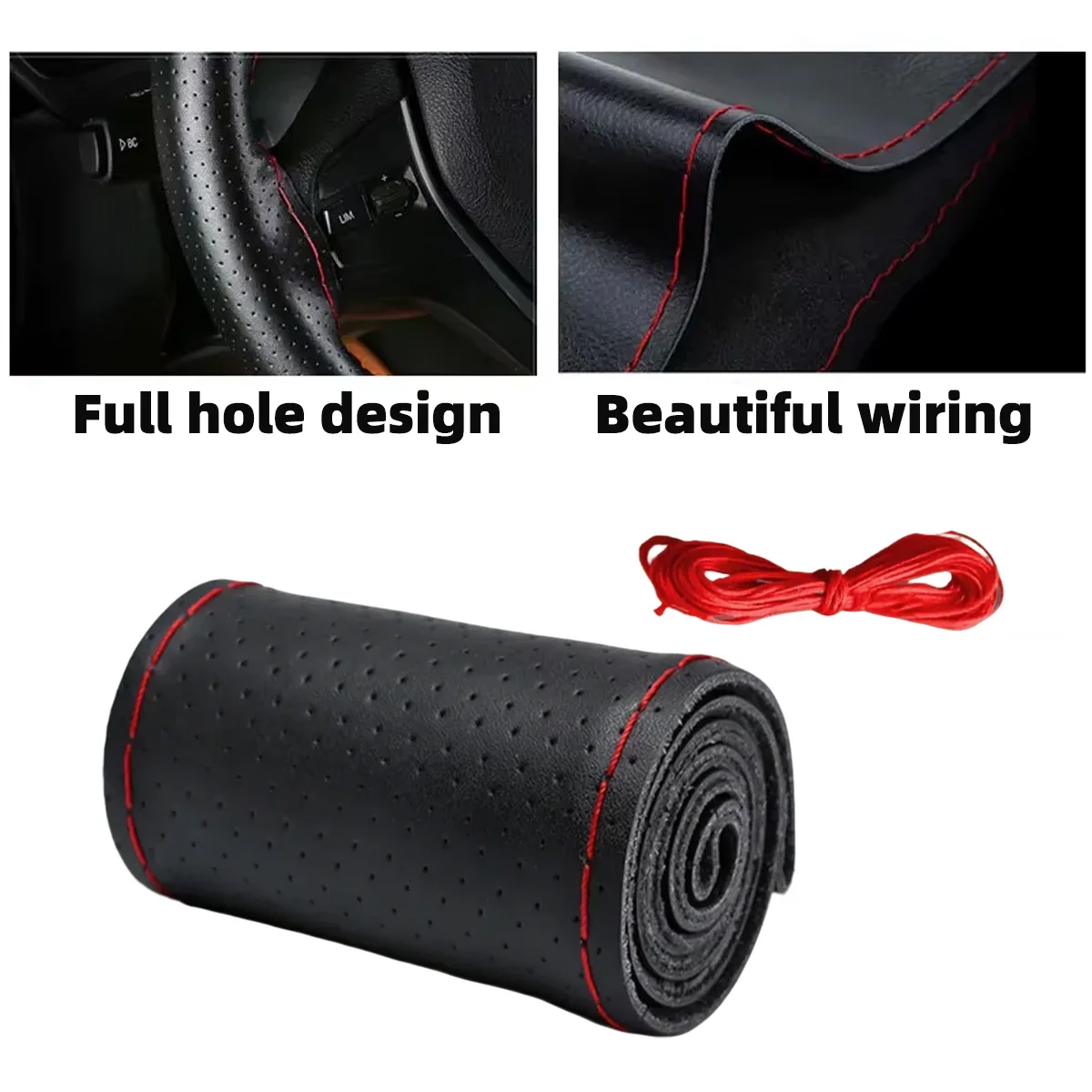 1PC Car Handlebar Leather Cover Steering Wheel Stitch On Wrap Cover DIY Sewing Breathable and Anti Slip Auto Parts Interior