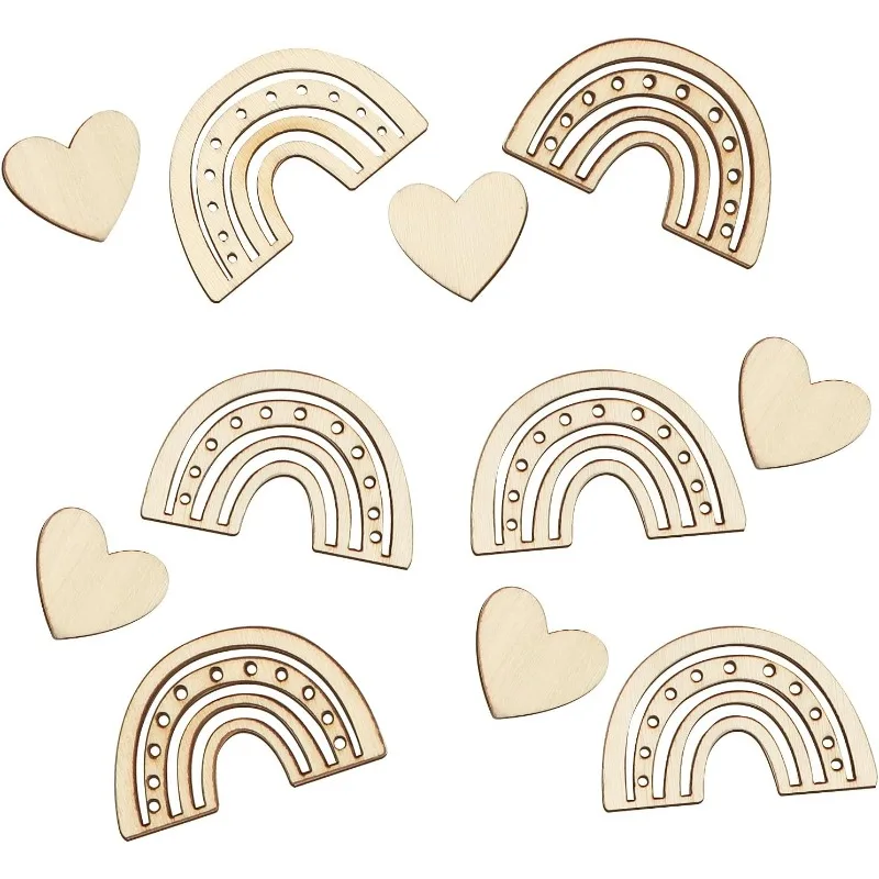 

60pcs Wooden Rainbow and Heart Confetti Table Decoration Party Christening Birthday Birth Gift