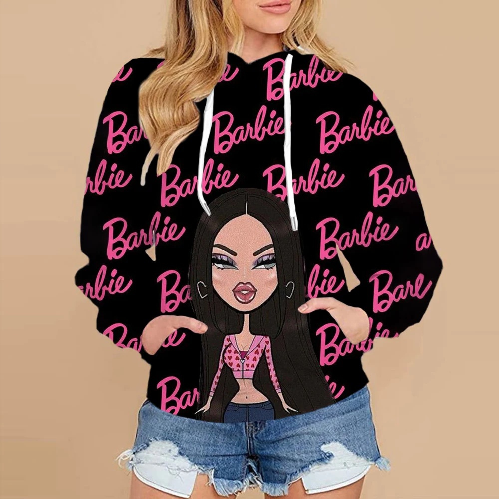 Dames Barbie Prinses Print Sport Hoodie Ronde Hals Modieuze Street Vrijetijdsjogging Dames Top Kleding S-3XL