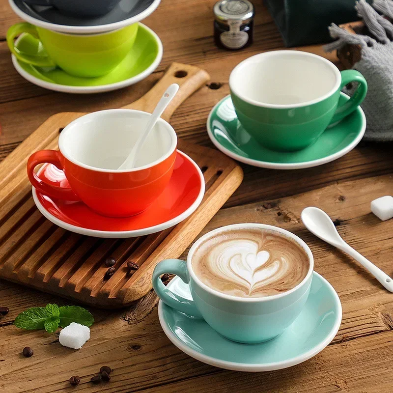 300ml Ceramic Coffee Cup and Saucer Set Pottery Latte Cups Breakfast Milk Mug Afternoon Teacup Porcelain Water Mugs Wholesale