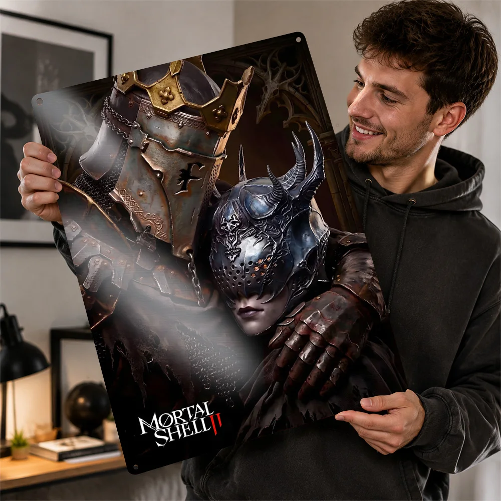 Mortal Shell II Armored Character Duo Textured Metal Poster Graphic Wall Art For Bedroom Customized Aluminum Sign Birthday Gift