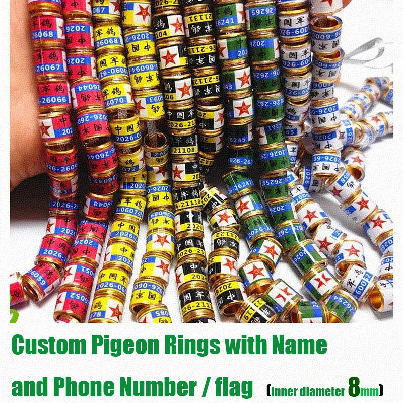 

100 Pcs Custom Pigeon Rings with Name and Phone Number, Aluminum Inner diameter 8mm Bird Leg Bands for Lost & Found