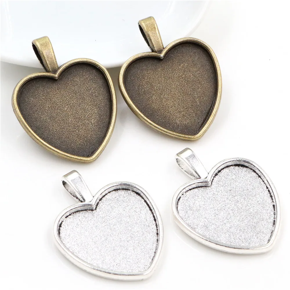 New Fashion 5pcs 25mm Heart  Inner Size Antique Bronze And Antique Silver Plated Colors Heart Cabochon Base Setting Pendant