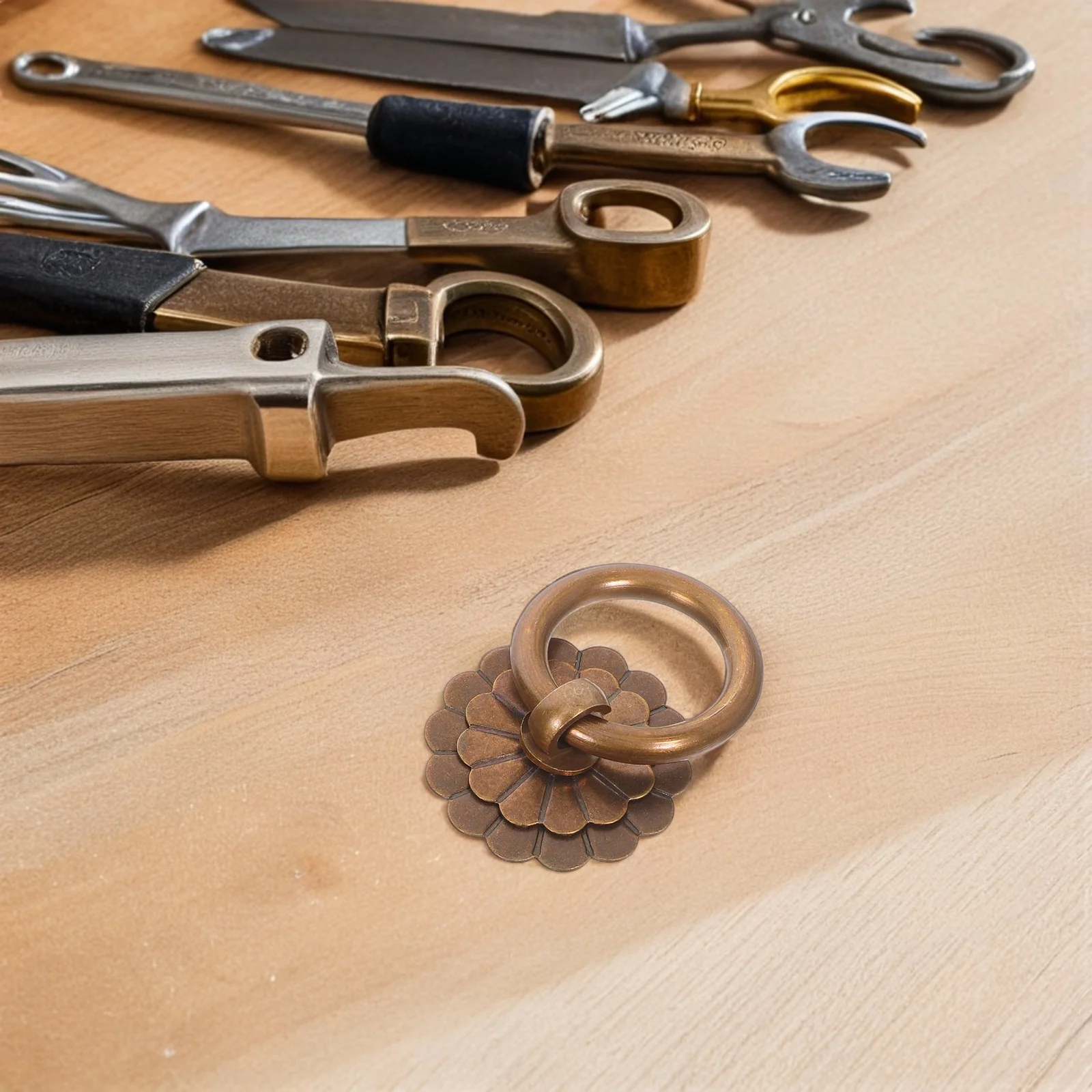 

6 Pcs Ring Brass Handle Cabinet Pulls Handles Fittings Drawer Knobs Style Retro Home Decor