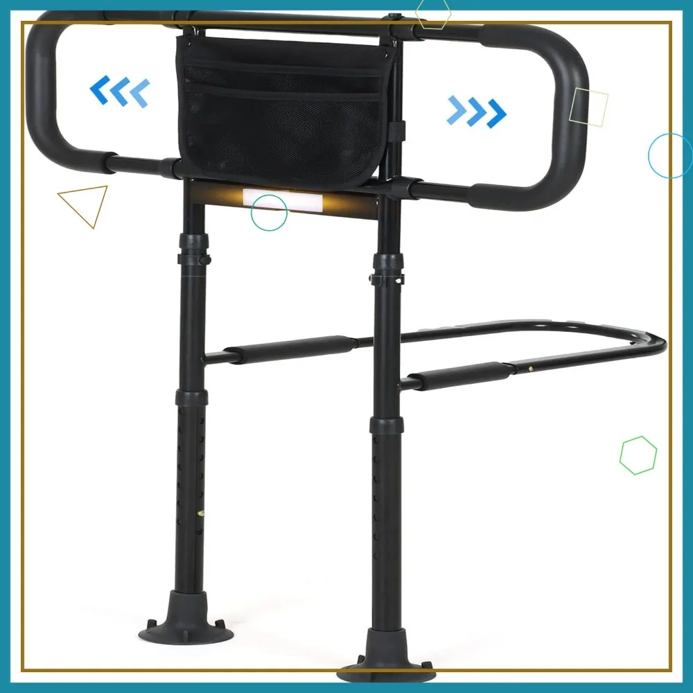 Elderly Bed Safety Rail with Motion Sensor Light, Adjustable Height & Storage Pocket for All Bed Sizes