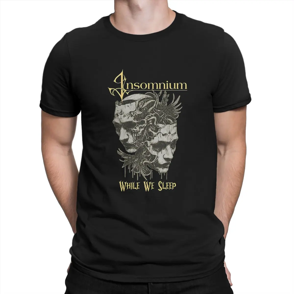 Men's While We Sleep Poster T Shirts Insomnium Pure Cotton Clothing Humorous Short Sleeve Crew Neck Tees 4XL 5XL T-Shirts