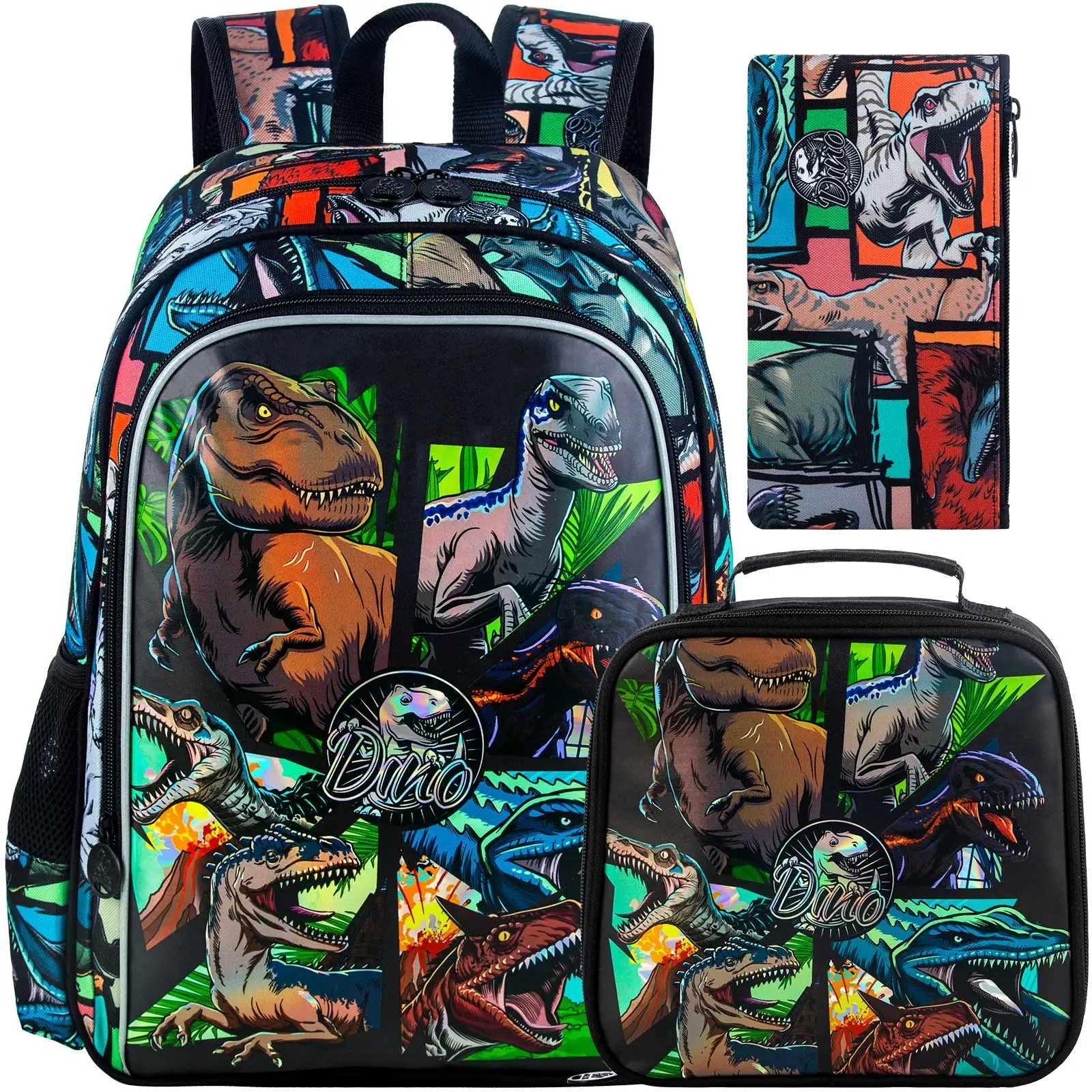 

Рюкзак из 3 предметов для мальчиков, 16-дюймовые сумки для дошкольников с динозаврами, крутые рюкзаки для начальной школы детского сада