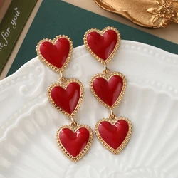 French Romantic Wine Red Enamel Heart shaped Pendant Earrings 2023 Fashion Jewelry For Women's Design Sense Eardrop Accessories