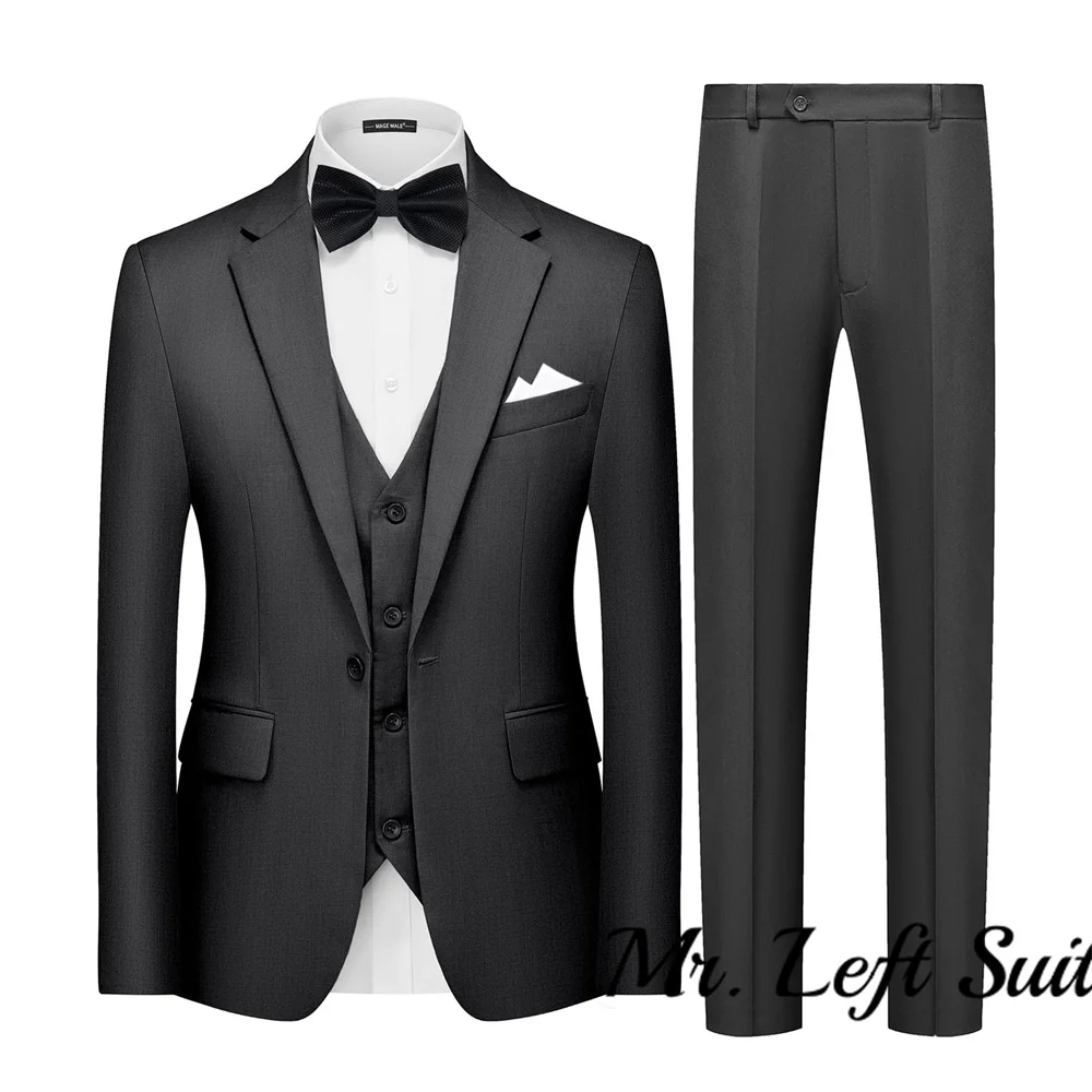 Mens 3 Piece Suits Slim Fit Tuxedo Suit Set Soild Prom Wedding Suits One Button Casual Blazer Vest Pants Set