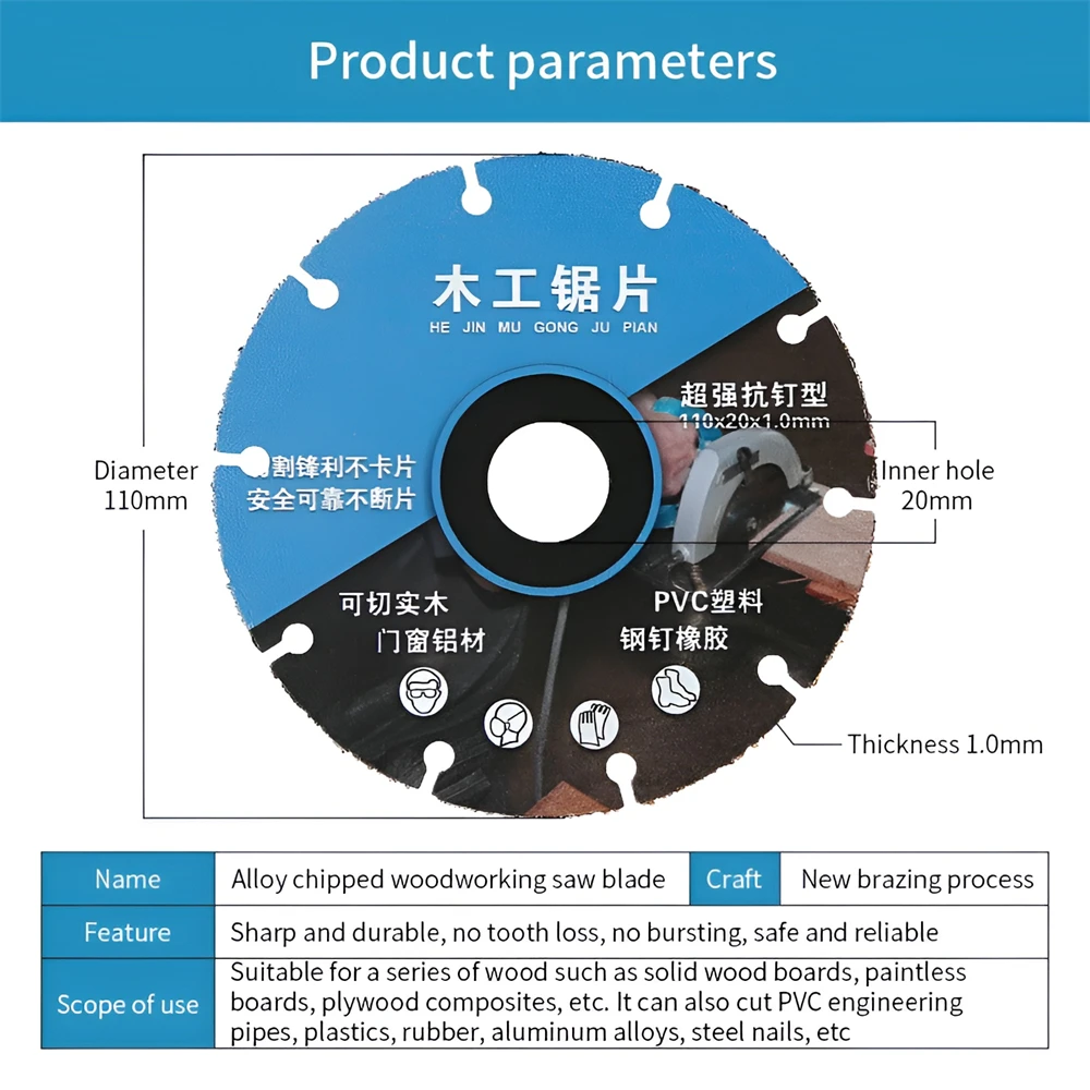 105/110mm Wood Metal Cutting Disc Woodworking Circular Saw Blade Cutter Wheel for Angle Grinder Power Tools Diamond Cutting