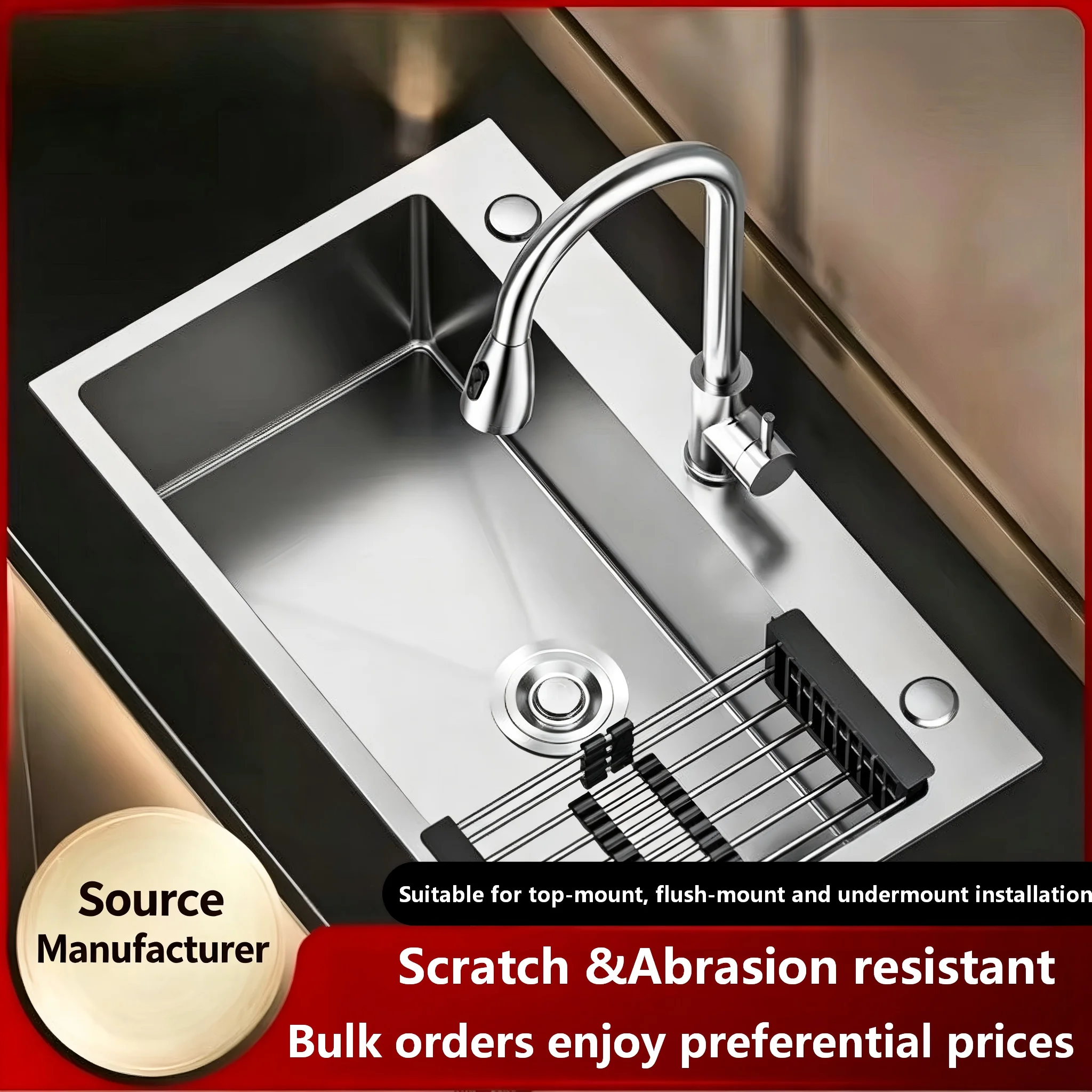 Hot Sale Wholesale Multi-functional Stainless Steel Handmade Single Three Modern Design Kitchen Sink for Dishwashing Vegetable