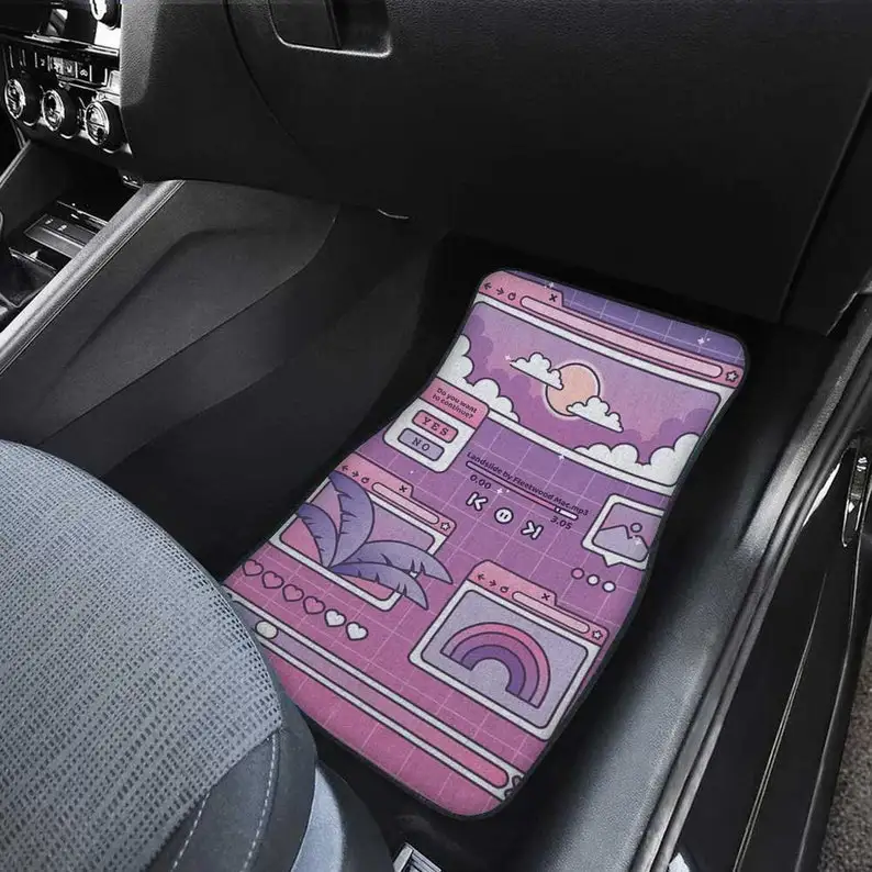 

Vaporwave custom Car accessories, Cute retro car mats, Pastel purple Lo-Fi Personailzed song name Kawaii cat mat gift, women car