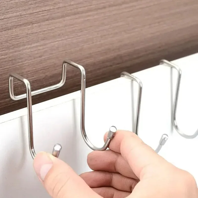 2PC Stainless Steel Hook Free Punching Double S-Shape Hook Kitchen Bathroom Cabinet Door Back Type Coat Towel Storage Hanger image 3