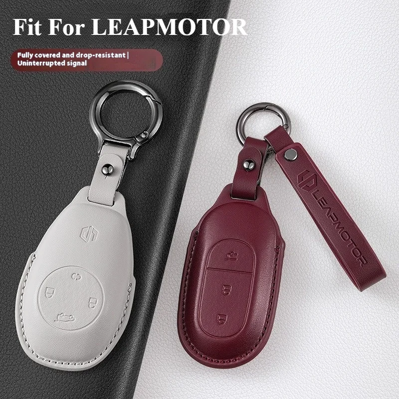 حافظة مفاتيح السيارة مناسبة لـ LEAPMOTOR T03 C10 C16 B10 غطاء حماية لمفتاح السيارة من الجلد عالي الجودة #1