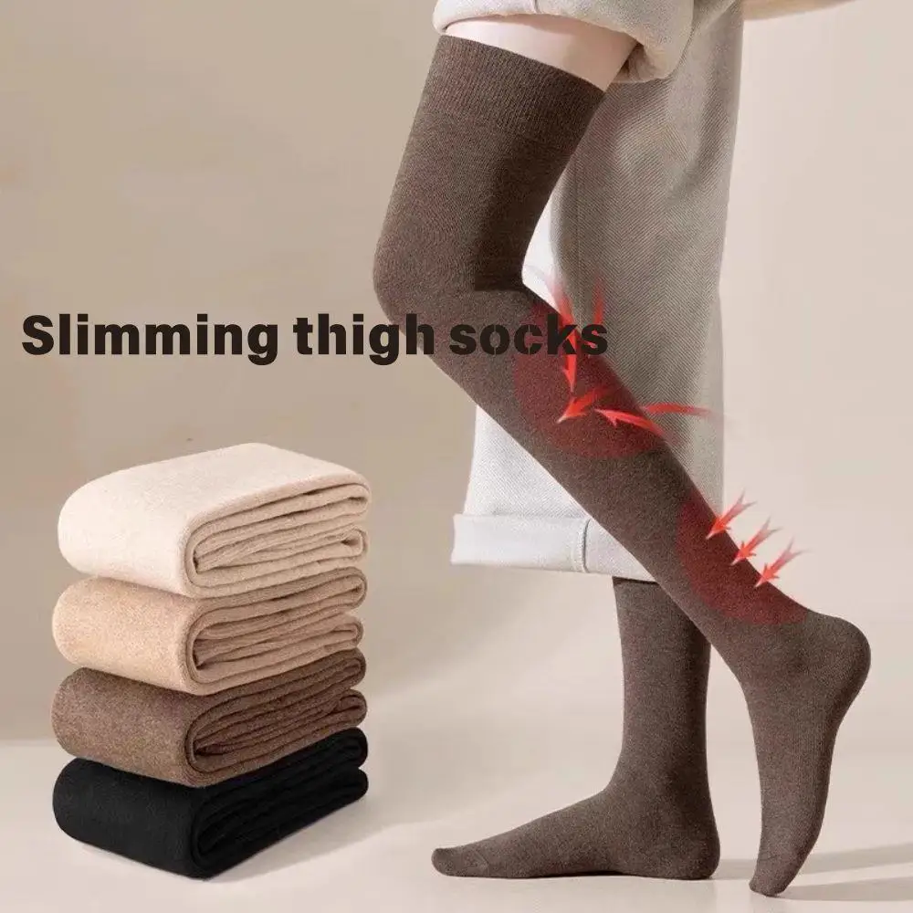 

Autumn Winter Women Silk Stockings Skinny Casual Cotton Over Knee-High Fluffy Female Long Knee Sock Solid Color High Tube Socks