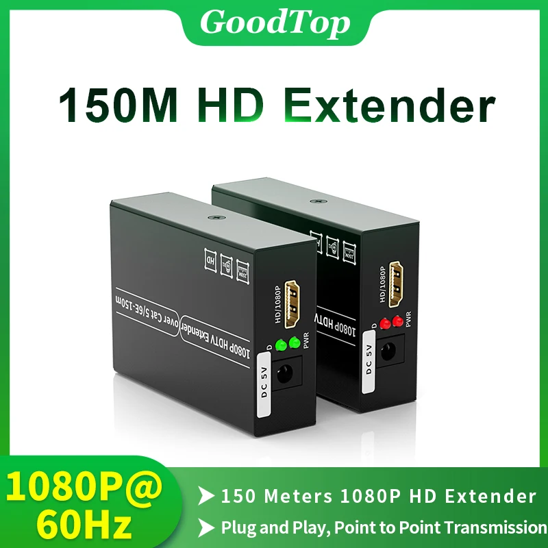 GoodTop 150M HDMI удлинитель 1080P 60 Гц 492 фута по Cat5e/6 Plug and Play HDMI Ethernet удлинитель Видео передатчик приемник GoodTop 150M HDMI удлинитель 1080P 60 Гц 492 фута по Cat5e/6 Plug and Play HDMI Ethernet удлинитель Видео передатчик приемник