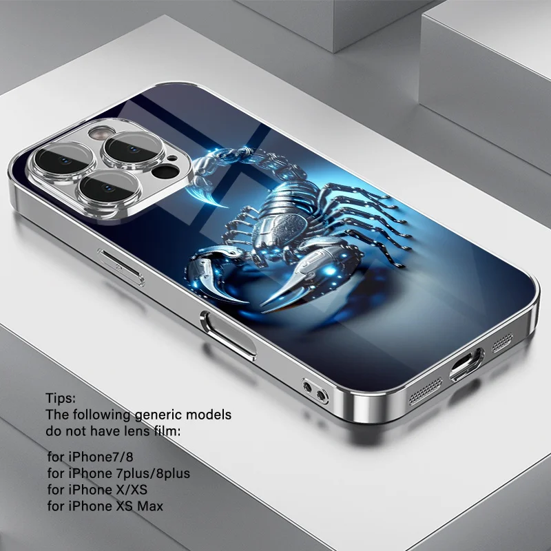 Blue scorpion pattern Glass Phone Case for Samsung Galaxy A07 A16 A55 A56 A35 A34 A54 A24 A14 A25 A05S A04E A73 A53 A33 4G 5G