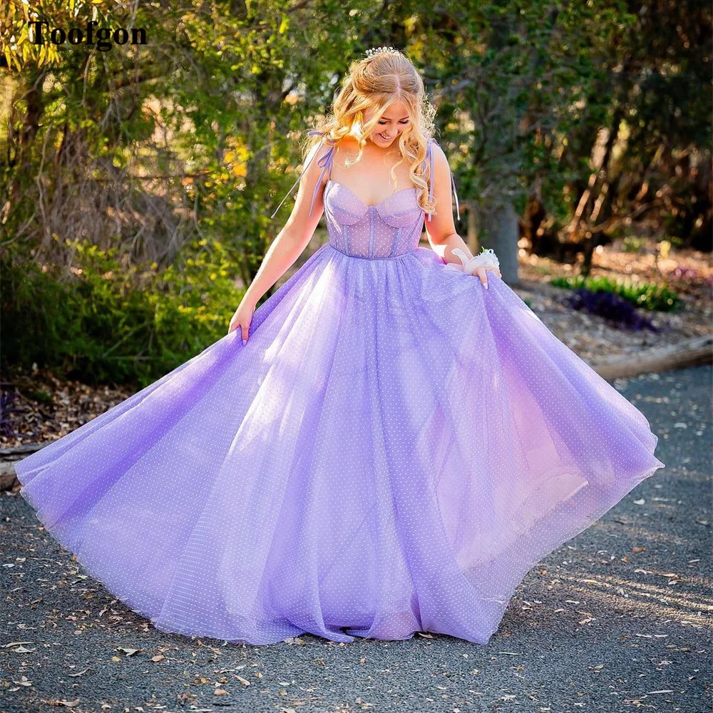 

Toofgon Lavender Polka Dots Tulle Women Formal Party Dresses Customized A Line Prom Gowns Formal Wedding Bridesmaid Dress