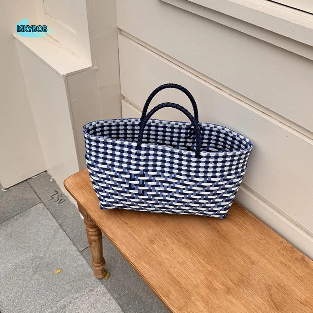 

Casual PVC Handbag Weave Bag Countryside Style Large Capacity Beach Tote Bag Vacation Style Bohemian Vegetable Basket Bag Girls