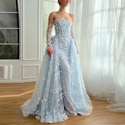 Exquisite Women's Evening Dresses 2025 A-line Organza Homecoming Dress Light Blue Off-the-shoulder Applique Party Gown Long