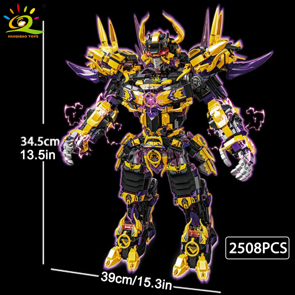 HUIQIBAO SunWuKong Warrior Mech Robot Bouwstenen MOC Chinoiserie Action Figure Baksteen Kinderen Stad Bouw Display Speelgoed