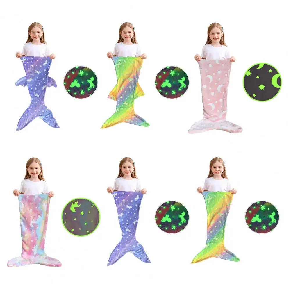 Coperta a coda di sirena Sacco a pelo Morbido involucro in flanella che si illumina al buio Sacco a pelo Coperta per la scuola materna domestica