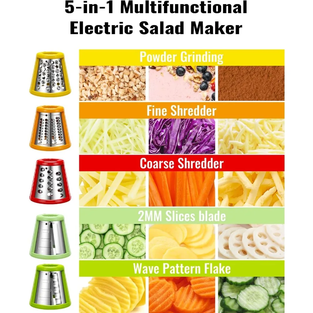 Electric Cheese Grater Salad Shooter,5-In-1 Electric Slicer For Home Kitchen,One-Touch Easy Control,With Push  Electric