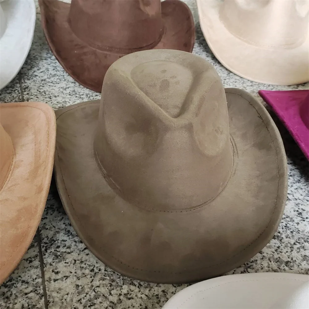 Klassiek Suède 7,5 cm Western Cowboy Dames Fedora Hoed Heren Kerk Jazz Hoed Mode Reizen Feesthoed Denim Hoed 2025